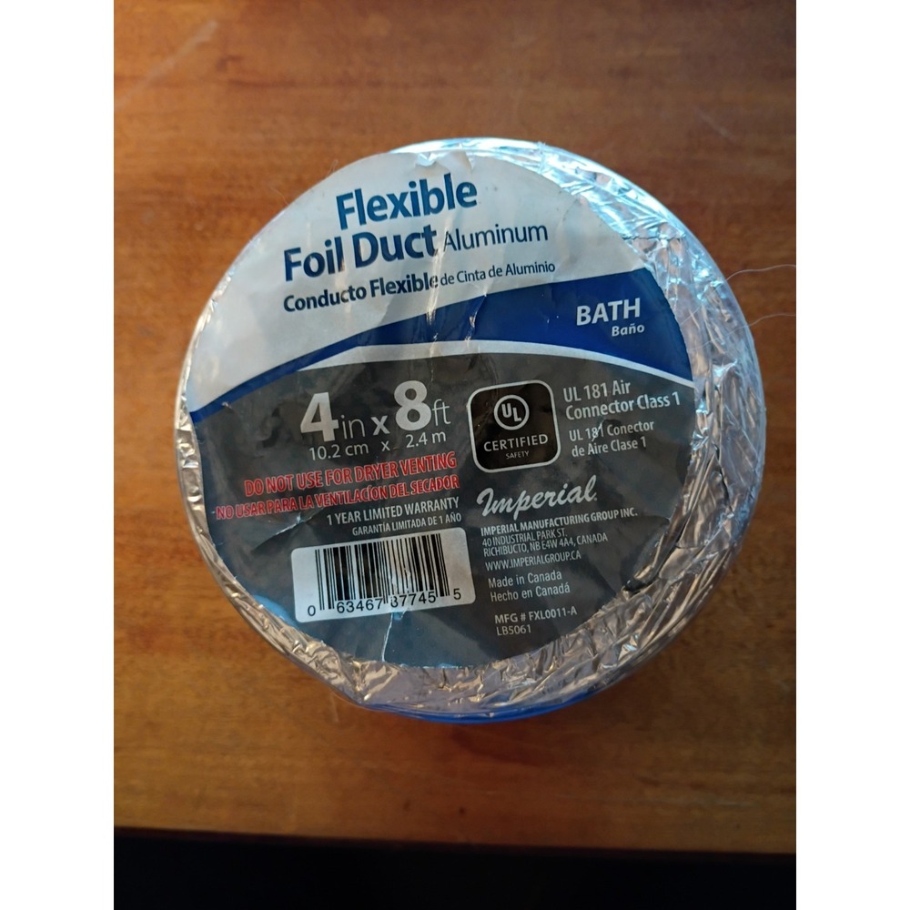 Imperial Flexible Foil Duct Aluminum 4in x 8ft UL 181 Class 1 FXL0011-A
